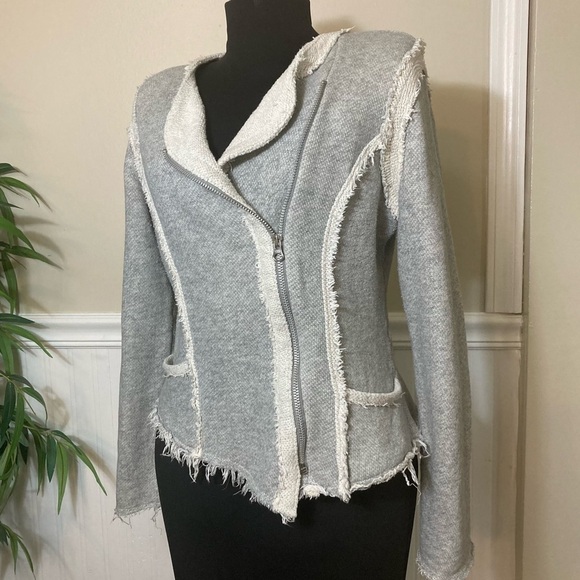 Lucky Lotus Raw Edge Avant Garde Moto Zip Up Jacket, size Medium - Picture 4 of 13